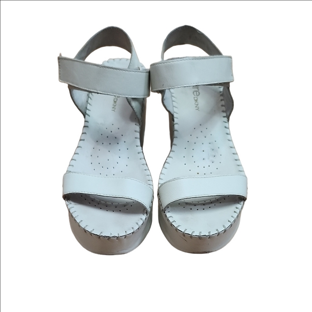 DKNY Ivory leather comfort platform soles velcro strap sandals